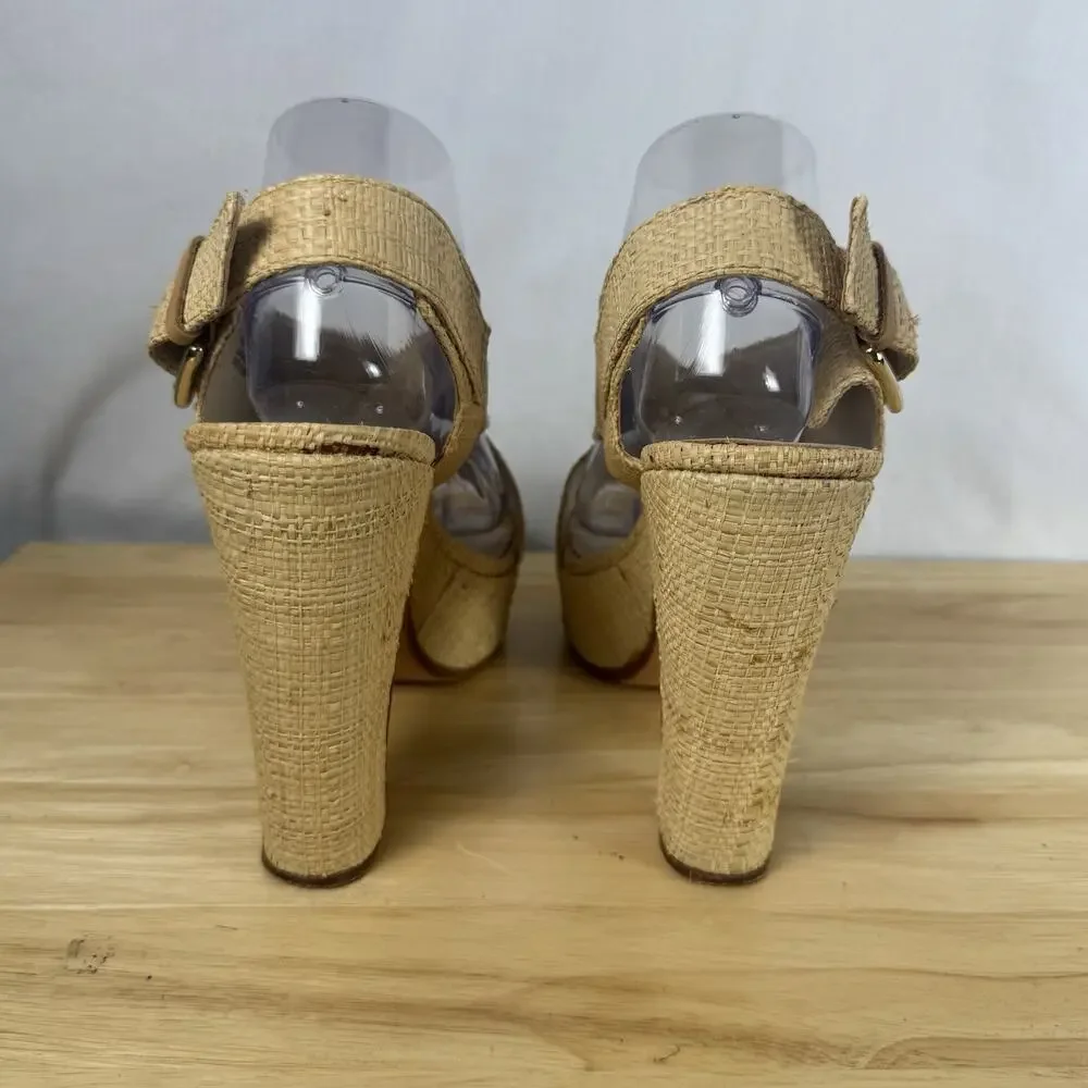 Michael Kors Dillon Raffia High Heel Sandals Women’s 8.5M Natural Slingback